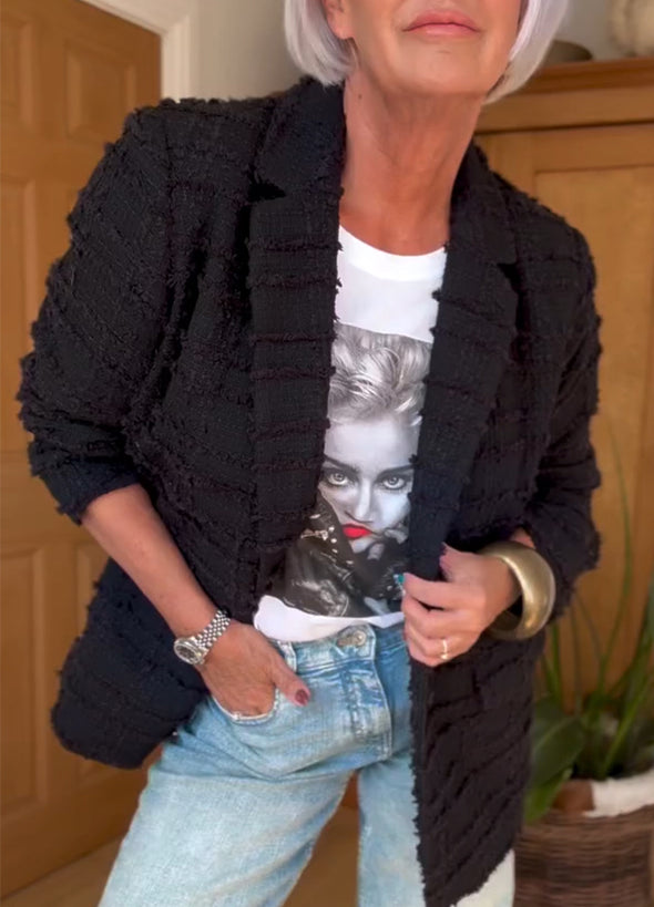 Women Lapel Striped Casual Jacket