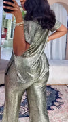 Ladies Round Neck Sequin Solid Color Casual Set