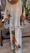 Womens Round Neck Printed Loose Casual Suit