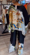 Womens Round Neck Printed Loose Casual Suit