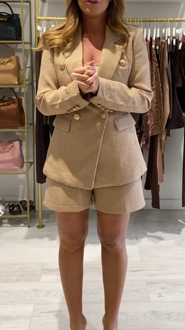 Womens Lapel Double-breasted Jacket + Shorts Temperament Casual Suit