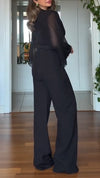 Women V-neck Spliced Chiffon Sleeve Temperament Casual Jumpsuits