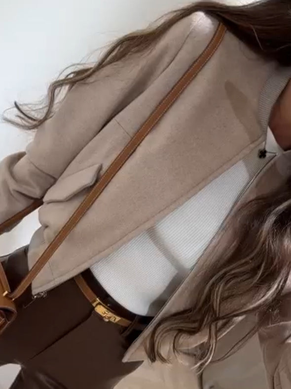 Womens Round Neck Zipper Casual Jacket