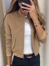 Womens Round Neck Zipper Casual Jacket