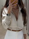 Womens Round Neck Knitted Zipper Casual Coat