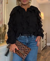 Women Round Neck Breasted Spliced Casual Top