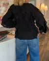 Women Round Neck Breasted Spliced Casual Top
