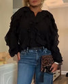 Women Round Neck Breasted Spliced Casual Top