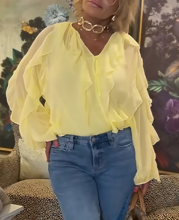 Women Round Neck Breasted Spliced Casual Top