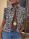 Women Lapel Print Casual Vest Top