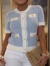 Women Round Neck Breasted Casual Knit Top