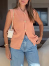 Women Round Neck Breasted Knitted Casual Top
