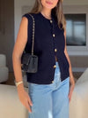 Women Round Neck Breasted Knitted Casual Top