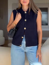 Women Round Neck Breasted Knitted Casual Top