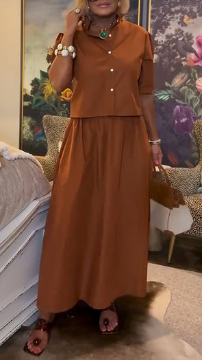 Womens Lapel Top + Skirt Casual Suit