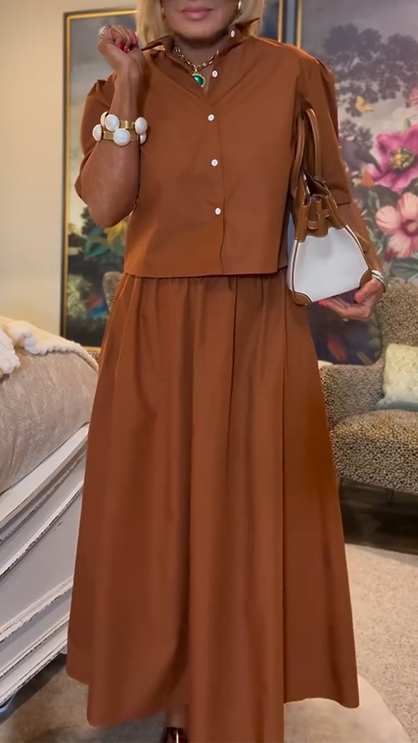 Womens Lapel Top + Skirt Casual Suit