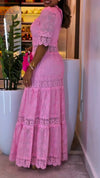 Women Round Neck Splicing Printed Hollow Elegant Casual Temperament Dress