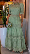 Women Round Neck Splicing Printed Hollow Elegant Casual Temperament Dress