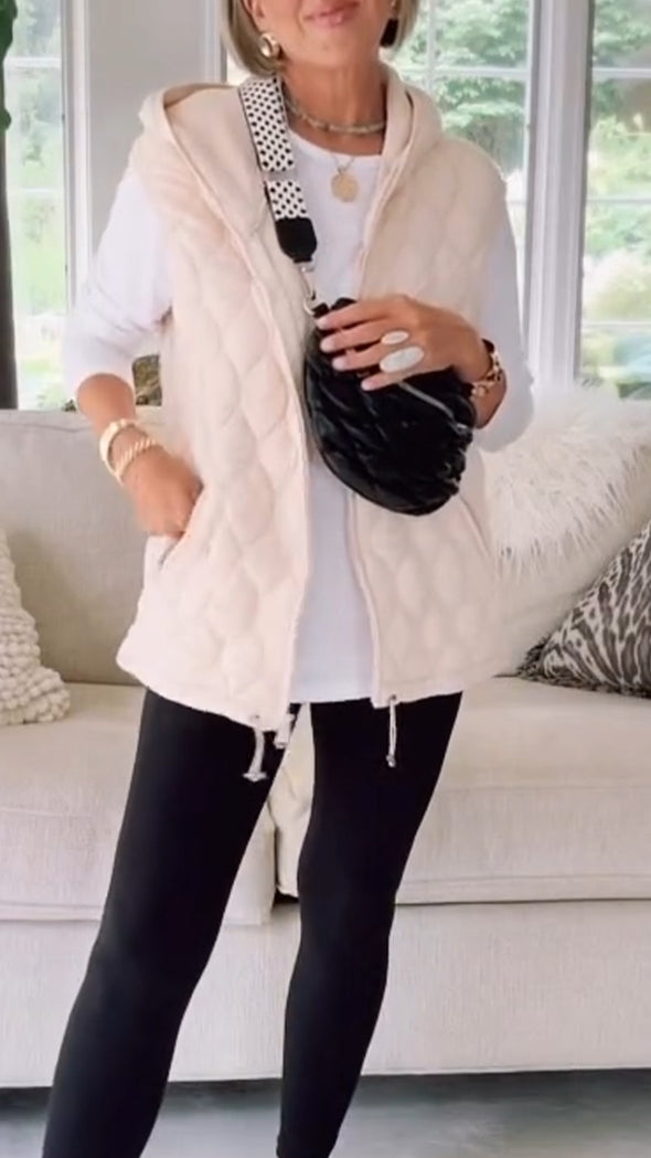 Womens Round Neck Hooded Zipper Casual Vest