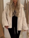 Womens Lapel Woolen Zipper Casual Jacket