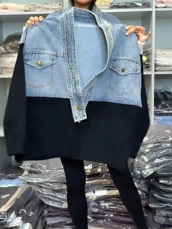 Women Denim Splicing Casual Jacket