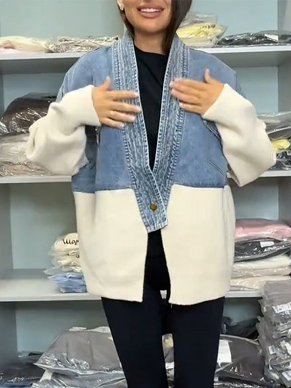 Women Denim Splicing Casual Jacket