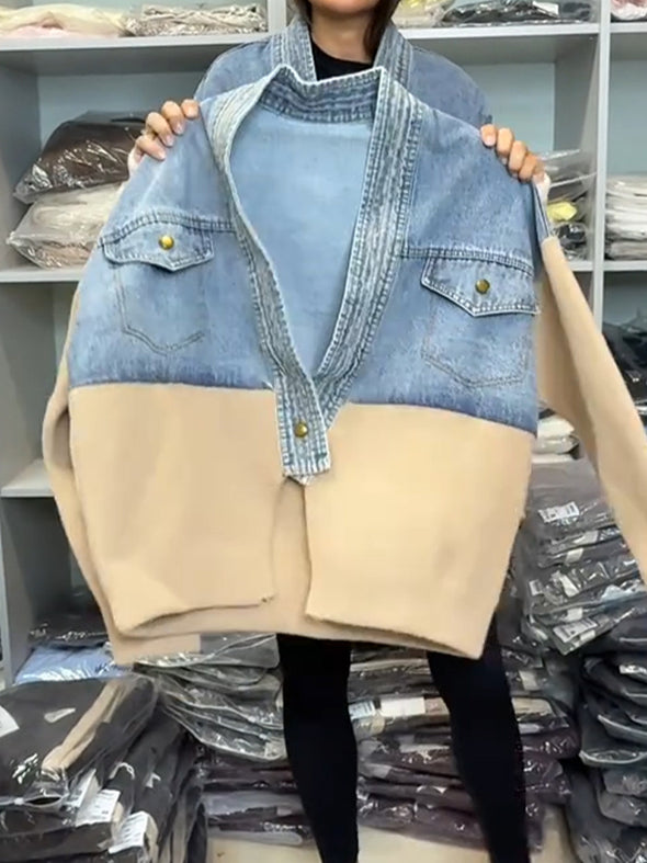Women Denim Splicing Casual Jacket