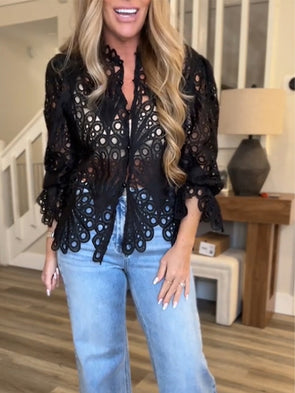 Women Printed Hollow Casual Top