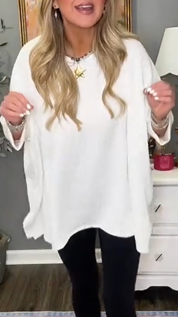 Women Round Neck Solid Color Loose Casual Top