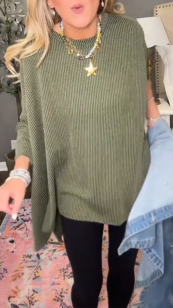 Women Round Neck Solid Color Loose Casual Top