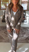 Women Round Neck Printed Hooded Top + Pants Casual Suit
