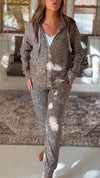Women Round Neck Printed Hooded Top + Pants Casual Suit