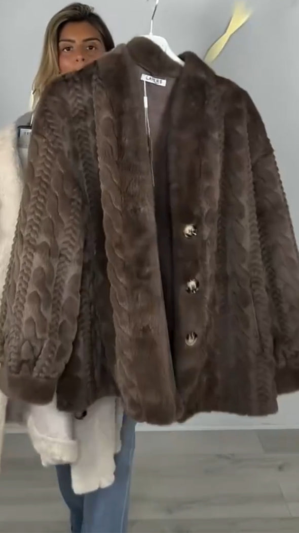 Womens Round Neck Plush Casual Coat