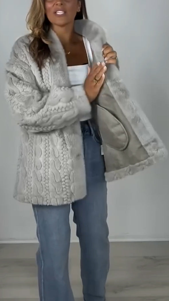 Womens Round Neck Plush Casual Coat
