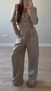 Womens Lapel Hollow Irregular Top + Pants Temperament Commuting Suit