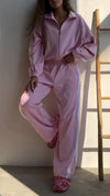 Womens Lapel Zipper Jacket + Pants Casual Set
