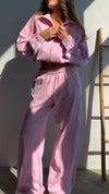 Womens Lapel Zipper Jacket + Pants Casual Set