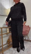 Women Round Neck Iron Diamond Casual Set