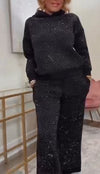 Women Round Neck Iron Diamond Casual Set