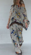 Womens Round Neck Printed Loose Casual Suit