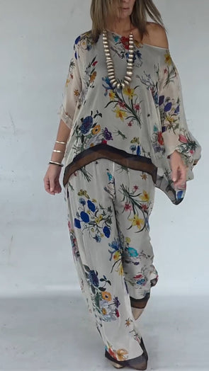 Womens Round Neck Printed Loose Casual Suit