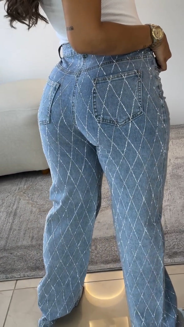 Womens Hot Diamond Plaid Casual Jeans