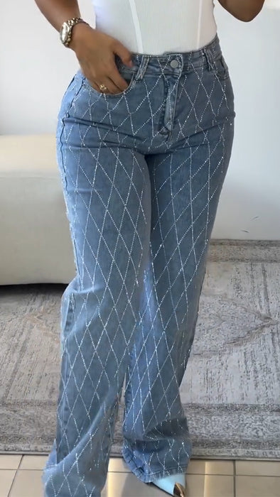 Womens Hot Diamond Plaid Casual Jeans