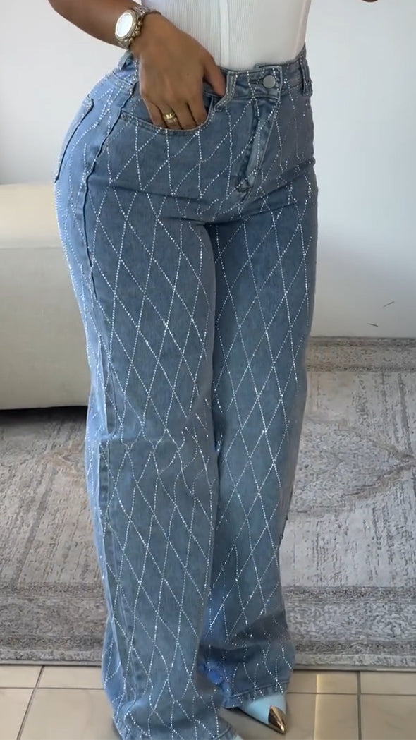 Womens Hot Diamond Plaid Casual Jeans