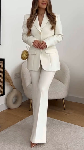Womens Lapel Solid Color Temperament Commuter Set