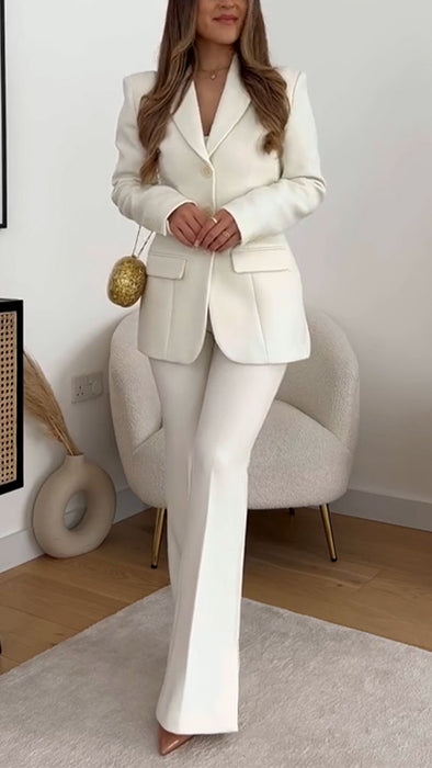 Womens Lapel Solid Color Temperament Commuter Set
