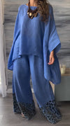 Womens Round Neck Irregular Top + Printed Pants Loose Casual Suit