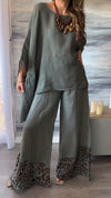 Womens Round Neck Irregular Top + Printed Pants Loose Casual Suit