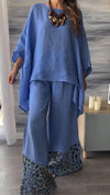 Womens Round Neck Irregular Top + Printed Pants Loose Casual Suit