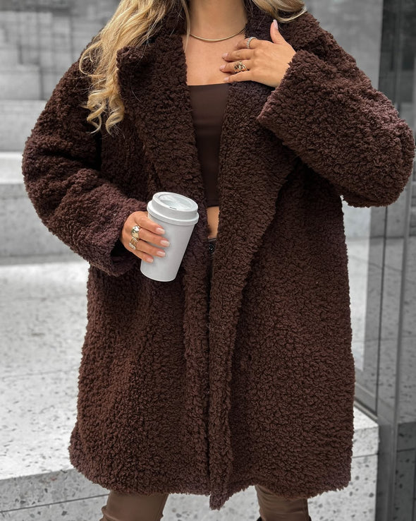 Womens Lapel Plush Casual Windbreaker
